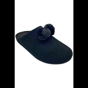 MEW IN BOX FitFlop Chrissie Black Pom Pom Slip-On Slippers